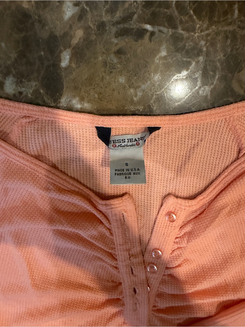 Guess Peach Ribbed Henley Long Sleeve Top - Picture 3 of 3